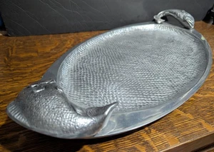 Vintage 22" Aluminium Fischgriff Serviertablett Platte Meeresfrüchte MidCentury 70er Küste - Bild 1 von 11