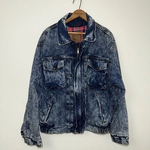 Chaqueta vaquera vintage Levis lavado ácido para hombre forrada en L azul a cuadros EE. UU. Disfraz de los años 80 - Imagen 1 de 9
