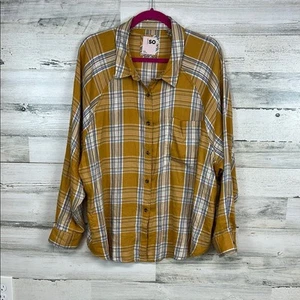 SO Womens Button Down Plaid Shirt Long Sleeve Yellow Plaid XXL - Picture 1 of 7