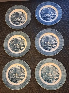 Vtg Royal Ironstone The Old Grist Mill Blue Dinner Plate 10" Lot of 6 - Picture 1 of 5