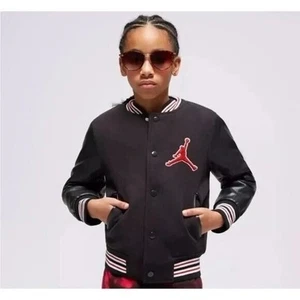 Air Jordan Flight Unisex Kids Varsity Jumpman Jacket Black Red Size M 10-12 Yrs - Picture 1 of 9