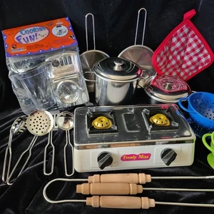 18pc Stainless Steel Cookware Kids Kitchen Play Pot & Pan Toys, Misc Brands, NEW - Picture 1 of 8