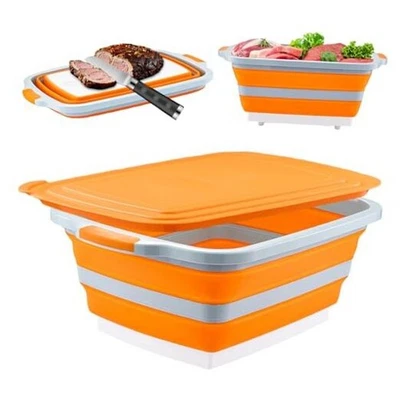 Bañera plegable para preparación de barbacoa con tabla de cortar y tapa - 7,95 gal / 30 L naranja espacial Foto 1 de 4