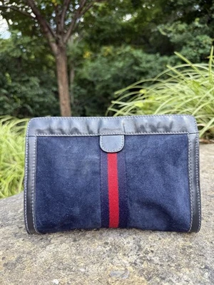 Подлинный Gucci шерри линия темно-синий замшевый макияж косметичка - Изображение 1 из 4