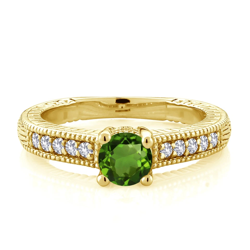 Chapado en oro amarillo de 18 quilates plata verde cromo diopsido y zafiro blanco creado Foto 1 de 2