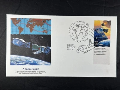 US FDC 1992 Apollo-Soyuz Space Joint Issue USA–Russia First Day Chicago a940 - Image 1 of 2