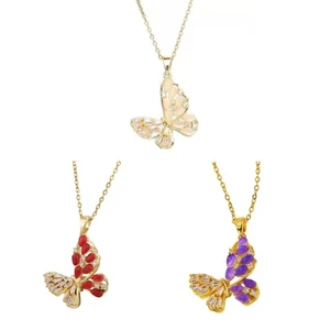 Stylish Cubic Zirconia Butterfly Necklace Stainless Steel Chain Elegant Jewelry - Picture 1 of 11