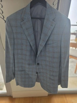 Kiton Cashmere/linen and Silk Sport Coat Jacket Blue/ subtle green windowpane - Image 1 of 4