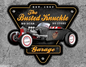 Busted Knuckle Garage keine Narbe Geschichte Blechschild Wanddekor 12,5" x 16" Made in USA - Bild 1 von 2