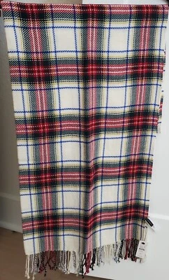 NEW Talbots - White/Red/Green/Blue Plaid Wool Scarf 27" x 72" ($79.50) - Image 1 of 4