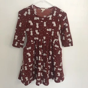 EMMA & ELSA Girl Red Cat Print Round Neck 3/4 Sleeve Ruffled Casual Dress Sz 10 - Picture 1 of 9