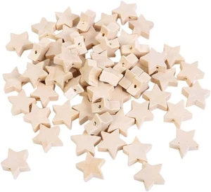 100 Pcs Star Shape Natural Wood Beads Unfinished Wooden Loose Spacer Beads with - Picture 1 of 5
