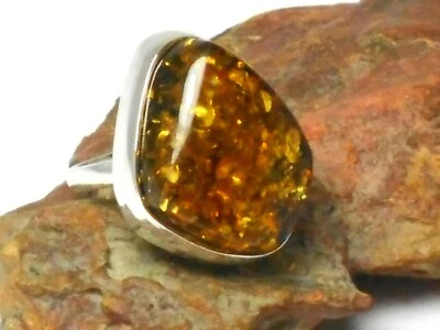 AMBER  Sterling  Silver  925  Gemstone  Ring  -  Size: Q - Image 1 of 4