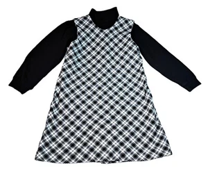 Girls vtg RAGS LAND black white plaid boutique dress 5 school girl black shirt - Picture 1 of 5
