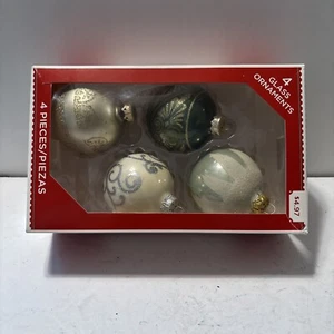 Caja De 4 Adornos De Vidrio De Navidad De Colección 2.5 Holiday Time Plata Oro MCM - Imagen 1 de 10
