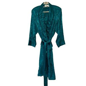 Victoria’s Secret Vintage Womens Satin Robe Green Size Medium Polyester Embossed