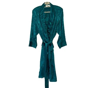 Victoria’s Secret Robe Womens Vintage Size Medium Green Satin Polyester Embossed - Picture 1 of 12