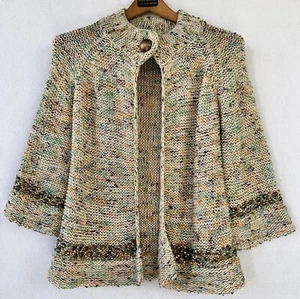 BCBG Cardigan Sweater Cream Beaded Detail Open Knit Women’s Large - Picture 1 of 5