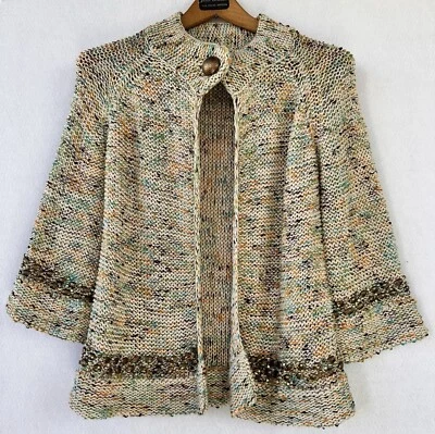 BCBG Cardigan Sweater Cream Embellished Detail Business Women’s Large - Image 1 of 4