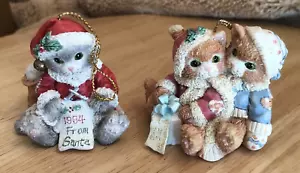 Enesco Calico Kittens Christmas Ornaments 1994 651346 Santa  & 625280 Couple 1st - Picture 1 of 16