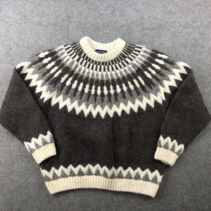 Maglione vintage Lands' End donna medio sci lana alpaca grigio bianco Inghilterra - Foto 1 di 11