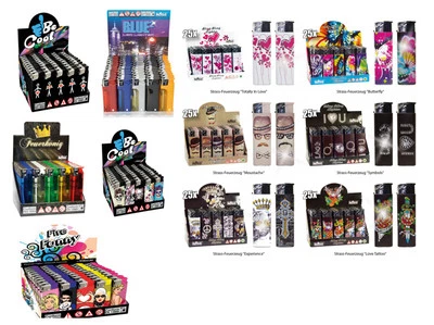 Elektronik Feuerzeuge - 25er + 50er Set´s im Display - 12 Motive zur Wahl - Neu