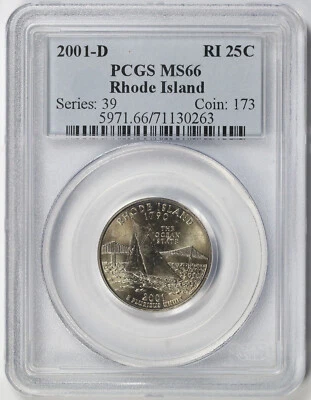 2001-D Rhode Island State Quarter 25C MS 66 PCGS - Image 1 of 2