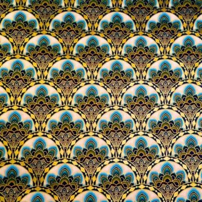 Metallic Gold, Capri Blue & Ivory Scallops, A Robert Kaufman Cotton, BTHY or BTY - Image 1 of 3