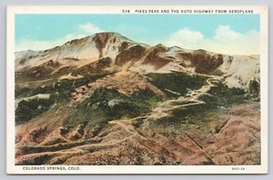 Aerial Pikes Peak Auto Highway from Airplane Colorado Springs CO Postcard - Picture 1 of 2