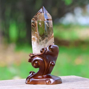 1.69LB Rare Natural Smoky crystal Quartz Obelisk Crystal Tower Point + Stand - Picture 1 of 24