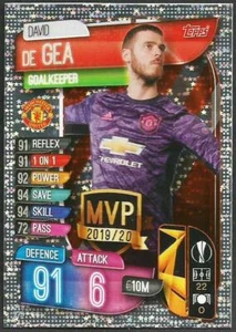 TOPPS MATCH ATTAX 2019-20-#278-MANCHESTER UNITED-DAVID DE GEA-MVP-SILVER FOIL - Picture 1 of 1