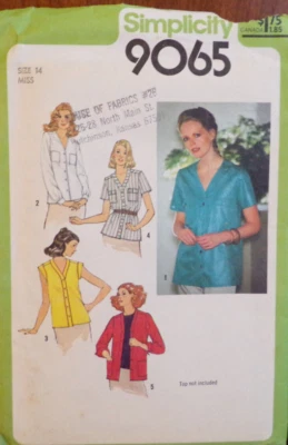 Simplicity Sewing Pattern 9065 Misses Shirt Blouse 5 Variations Size 14 VTG UC - Image 1 of 4