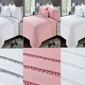 Quilt Duvet Covers Bedding Sets Single Double King Pink Grey White "POM POM " - Picture 1 of 14