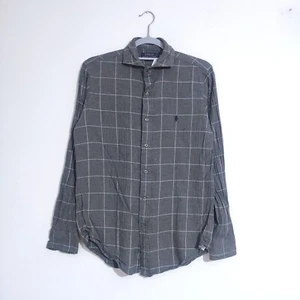 Ralph Lauren Mens Grey Check Shirt Size Small Custom Fit Cotton Button-Up - Picture 1 of 14