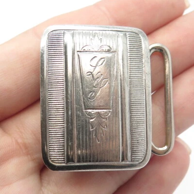 925 Sterling Silver Antique "LG" Striped Floral Monogram Belt Buckle - Image 1 of 4
