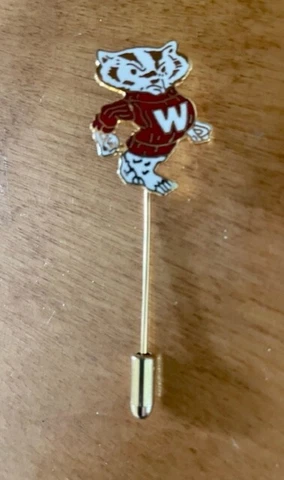 Mascot Bucky Badger UW-Madison WI Enamel Stick Pin VINTAGE ‘GO BIG RED’ ‘W’ RARE Cover