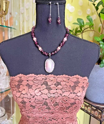 Conjunto de joyas único collar de perlas amatista, pendientes colgantes hechos a mano EE. UU. Foto 1 de 4