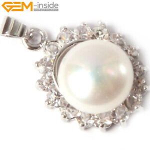 Freshwater Pearls Rhinestone Crystal White Gold Plated Jewelry Pendant Necklace