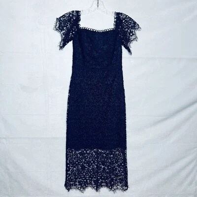 ML Monique Lhuillier Navy Off-Shoulder Lace Cocktail Dress Size 0 Worn Once - Image 1 of 4
