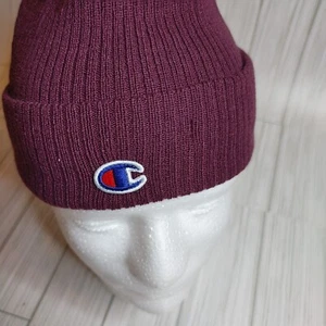 Champion Men’s Ribbed Cuffed Beanie Cap Script Logo Dark Purple One Size - Picture 1 of 4