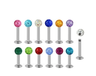 1pc. 16G 1/4" 5/16" Multi-Crystal Ferido Resin Cover Steel Labret Monroe Tragus - Image 1 of 3
