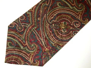 Vtg Momento Uno Mens Necktie Tie Burgundy Red Blue Beige Paisley Silk 58" Vintag - Picture 1 of 4
