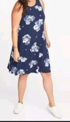 Vestido swing de malha Old Navy feminino tamanho XL azul floral branco rosa jersey sem mangas - Imagem 1 de 4