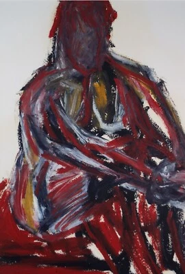 Original Óleo y Gouache sobre Papel, 'Figura Sentada', c2010, Judy Lusted (XX/XXI) Foto 1 de 3