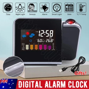 Digital Alarm Projection Projector Clock Led LCD Display Snooze Date Temperature - Picture 1 of 12