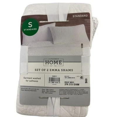 Juego de 2 fundas Emma para el hogar JCPENNY tamaño estándar (S) 20x26 pulgadas - blanco brillante Foto 1 de 4