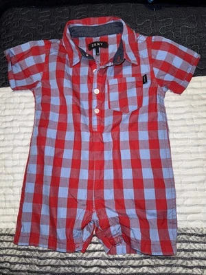 DKNY Infant Boys’ Plaid One Piece Outfit, Romper Size 18 Months - Image 1 of 4