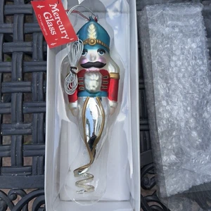 Vintage Dept 56 Vetro Mercurio Soffiato a Mano Schiaccianoci Ornamento Grande 11" Rosso Blu Lucido - Foto 1 di 10