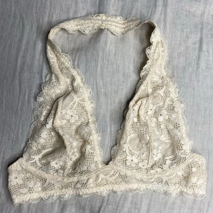 Intimately Free People Women's Small Bralette Cream Halter Lace Cotton Wireless - Picture 1 of 6