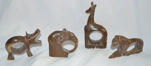 Vintage geschnitzte Holz afrikanische Tier Serviettenringe 4er Set - Bild 1 von 2